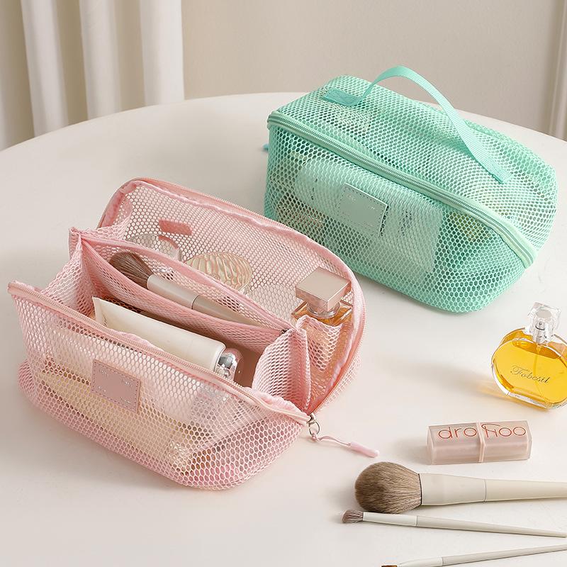 Large Capacity Mesh Cosmetic Bag Portable Travel Makeup Organizer For Women