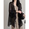 Women's V Neck Long Sleeve Midi Cardigan Loose Fit Chiffon Open Front Cover Up