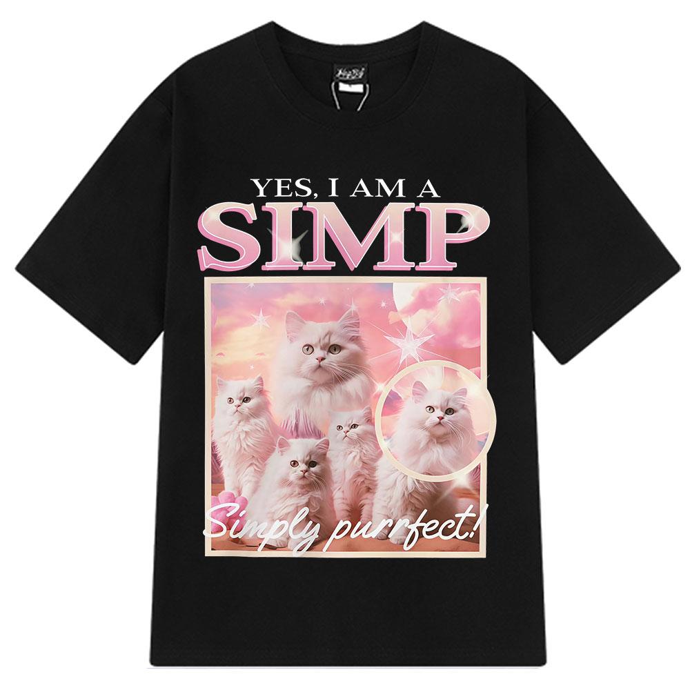 Simply Purrfect Retro Funny Cat Meme Graphic Men Women Harajuku Fashion T-shirts Short-sleeved Loose Casual Aesthetic T-shirts 3XL