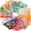 50pcs Polyester Organza Gift Bags, Love Heart Design, for Jewelry and Bead Packaging, with Drawstring Closure