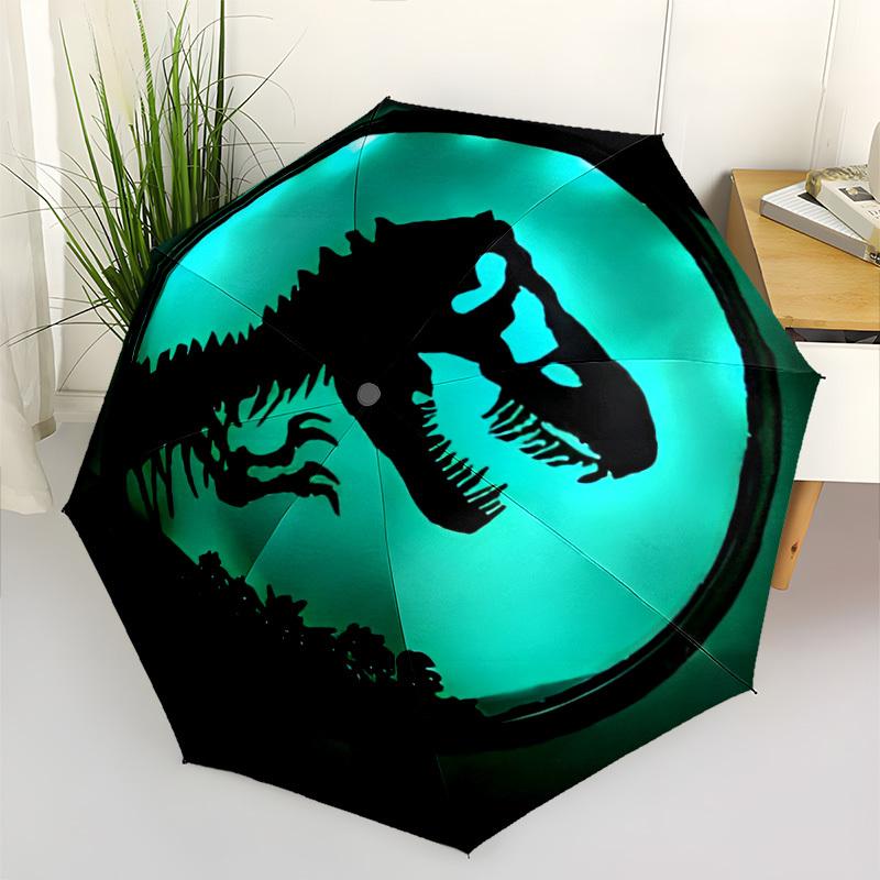 

Jurassic T-Rex 5 Fashion Umbrella, Durable & Comfortable to Hold, Automatic Open, 8-Rib Design, Black with Teal Dinosaur Silho Iron&8K