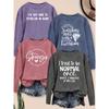 Elegant Women's Long-sleeve Top with Heart-shaped Line Letter Combination Pattern Print, Round Neck, Suitable for Spring, Summer, Autumn, and