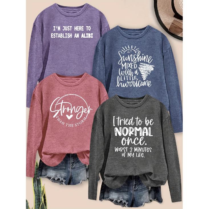 Elegant Women's Long-sleeve Top with Heart-shaped Line Letter Combination Pattern Print, Round Neck, Suitable for Spring, Summer, Autumn, and