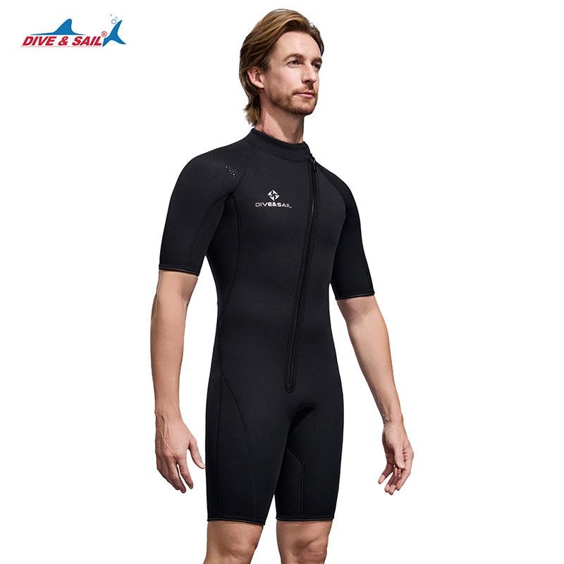 2MM Diving Suit Men's One-piece Short-sleeved Shorts Women's Front Zipper Cold-proof Warm Snorkeling Surfing Wet