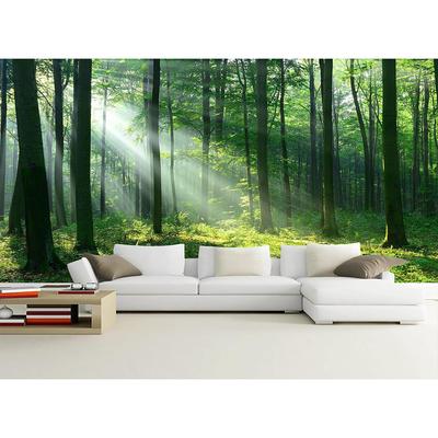 Papel tapiz de bosque verde Mural de bosque Papel tapiz de árbol de bosque brumoso Murales de pared de paisajes naturales para baño Sala de estar Decoración del hogar Mural