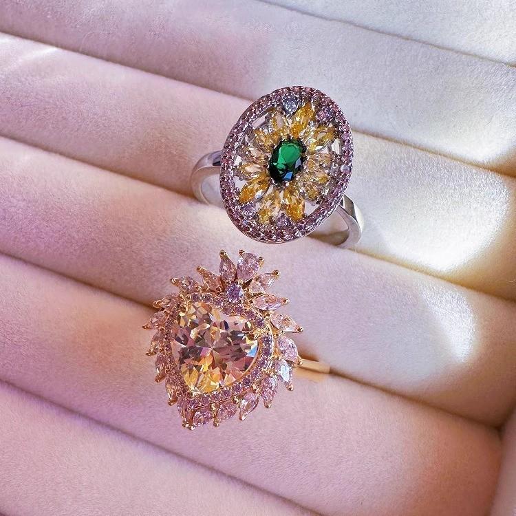 Schicker 2024 Gänseblümchen-Krone Offen Verstellbarer Ring Für Damen Funkelndes Edelstein-Design