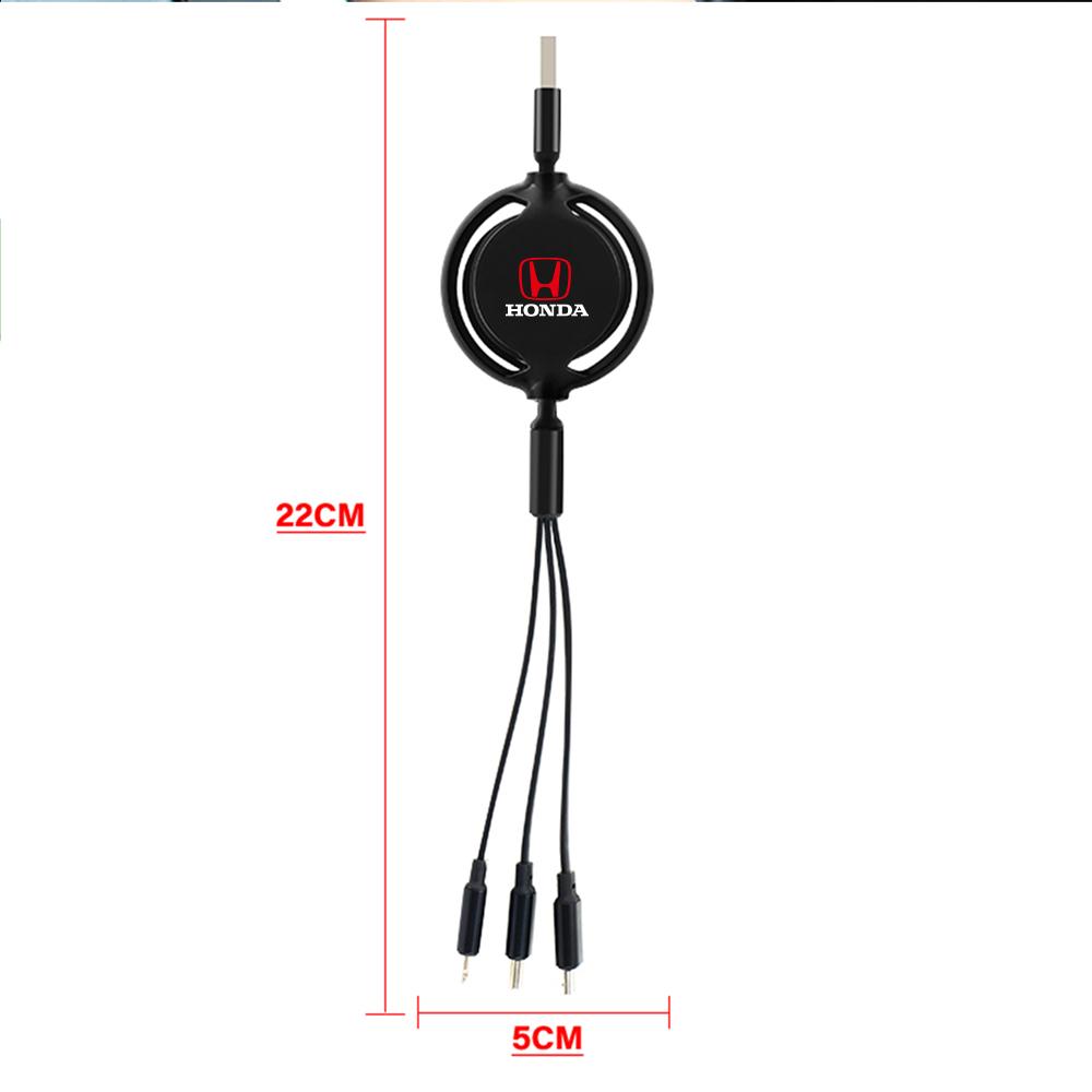 Car Phone Charger Fast Wire Charging Cable Three-head Data Cable For Honda Civic Accord Crv Hrv City Jazz CR-Z Element Insight