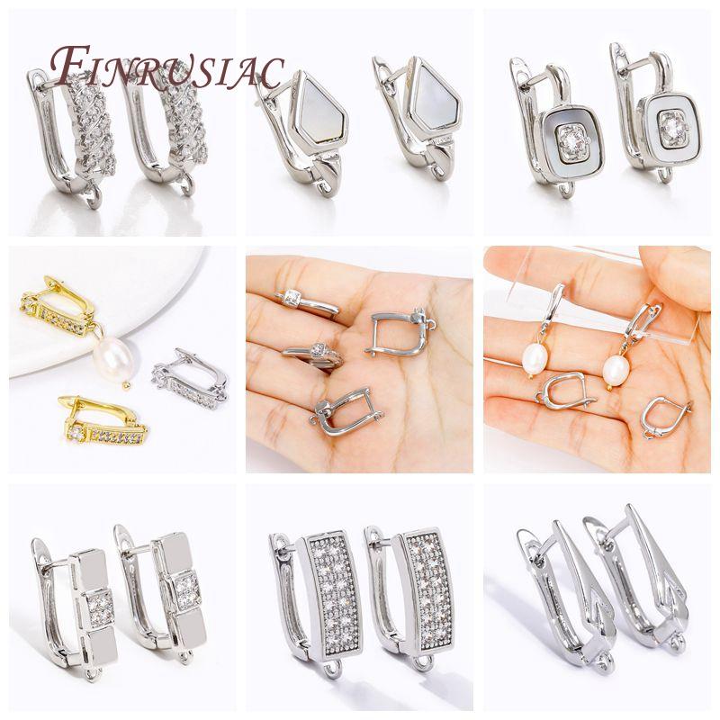 Basic Copper Earwires Fasteners Fittings 18K Gold Plated Inlay Zircon Earring Clasp Hooks for DIY Fashion Women Earrings Making