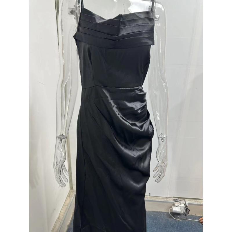 Women's Cowl Neck Spaghetti Strap Slit Maxi Dress Backless Party Evening Gown