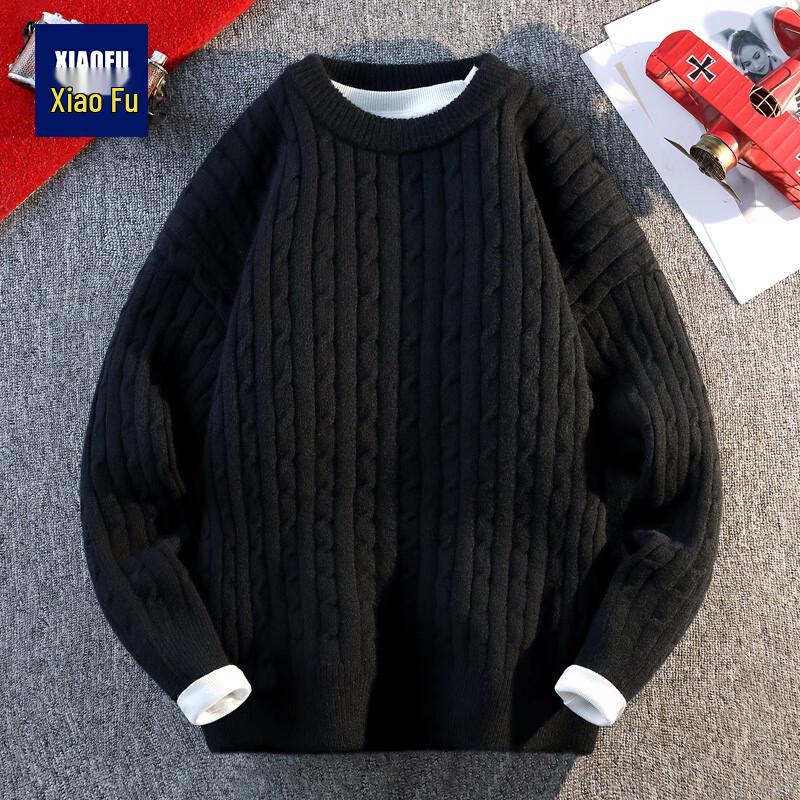 Men's Faux Two-Piece Cable Knit Round Neck Sweater