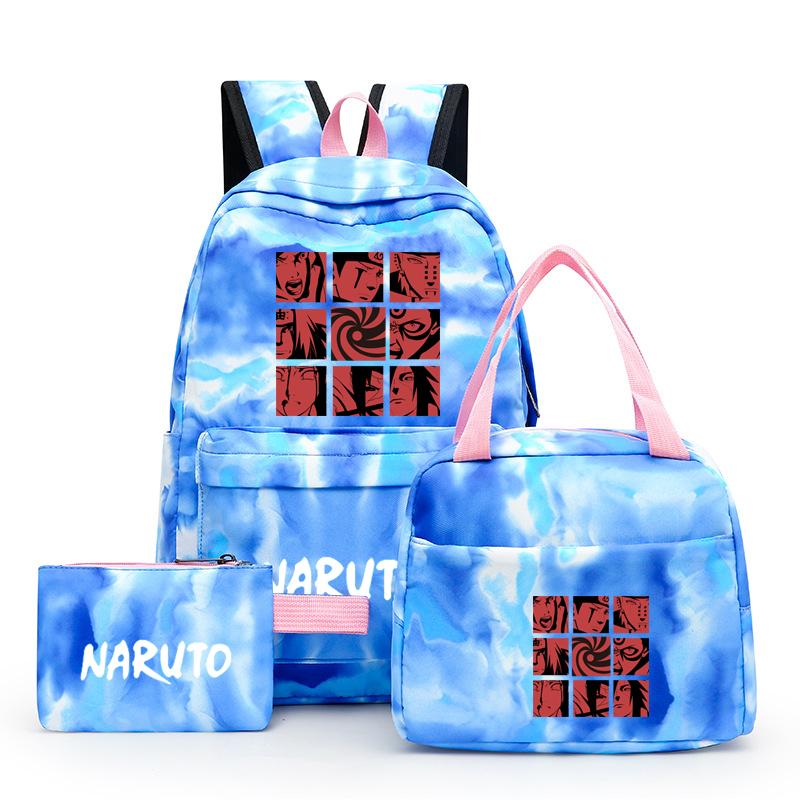 3Pcs/set Anime Naruto Canvas Backpack for Girl with Lunch Bag Pen Case Backpack Student Back To School Backpack Rucksack Mochila
