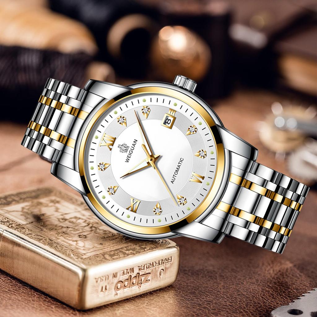 Reloj de Pulsera TeamSky Mecánico Automático Manual Acero Inoxidable Grande Día Regalo Plata, Reloj para Hombre, Mecánico, Acero, Resistente al Agua, Reloj, Acero, Luminoso,