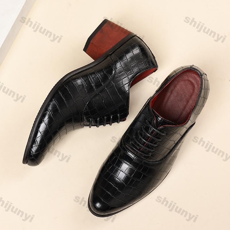 Fashion Men Shoes Genuine Leather Luxury British Style Business Casual Shoes Loafers High-quality Men Dress Thick Heel Wedding Shoes 6cm