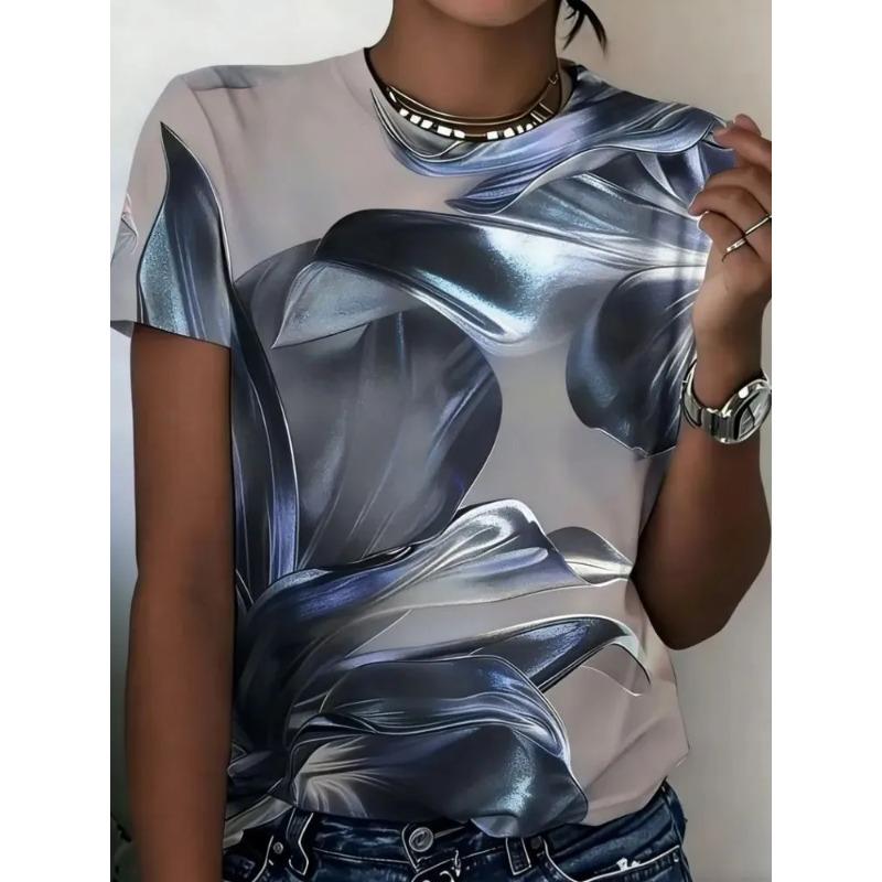 Summer Women's Color 3D Printed Crew Neck T-Shirt