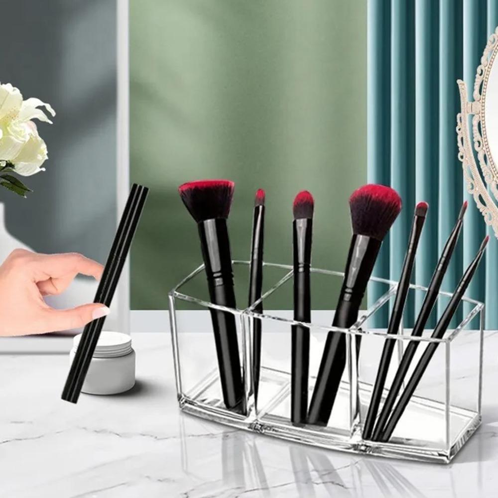 3 Grid Design Clear Makeup Brush Holder PS Acrylic Cosmetic Tools Organizer Vanity