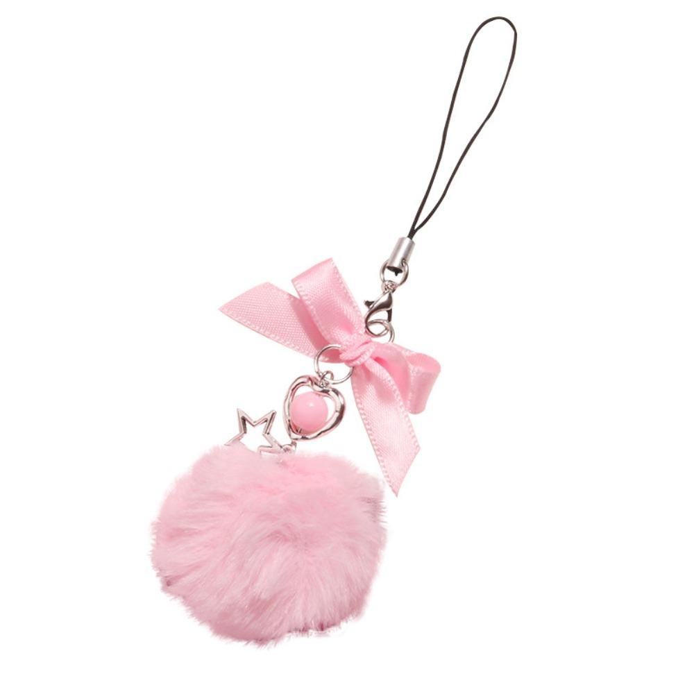 Y2K Pink Mobile Phone Lanyard Hairball Phone Case Pendant Y2K Phone Chain  Car Key Chains