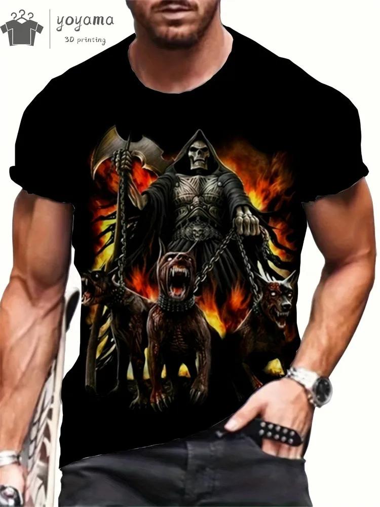 New Men's Horror Skull Print T-Shirt 3D O-Neck Short Sleeve Fashion Oversized T-Shirts Men's Summer Street Clothing
