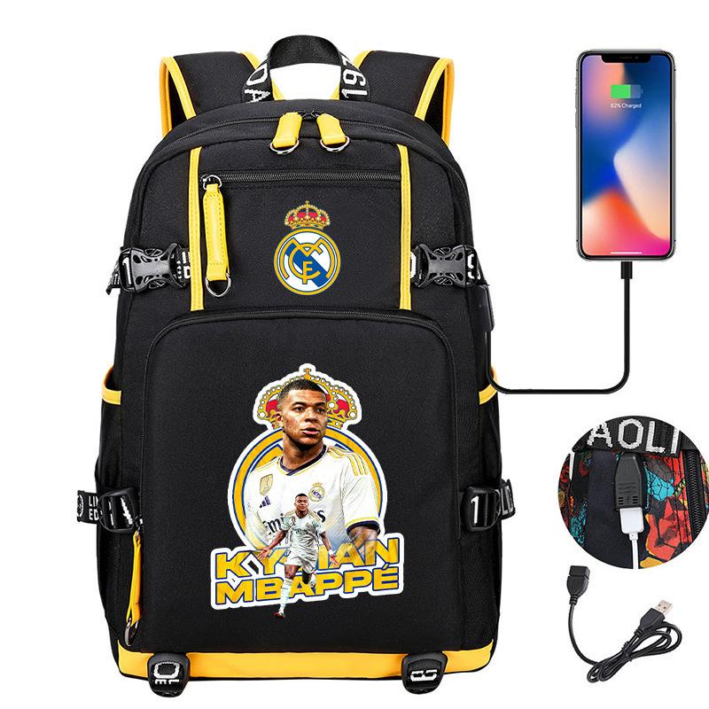 Camouflage Backpack Student Bookbag Multifunctional USB Charging Football Star Print Travel Daypack Lightweight Casual Men's Backpack