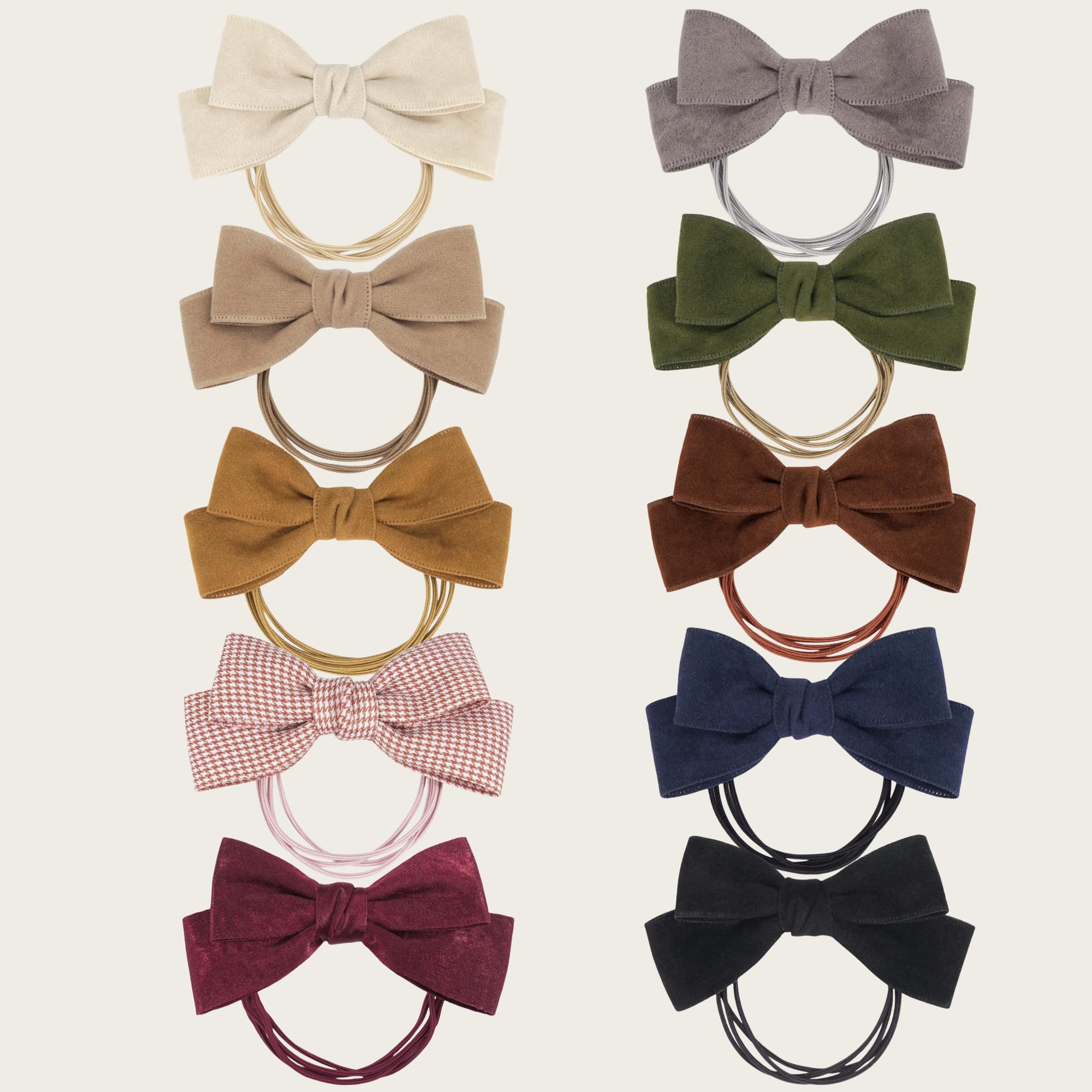 

10 шт./набор Новая мода Осень Зима 4-дюймовый бант Флокированный резинка для волос Эластичные резинки для волос для женщин Девушек Аксессуары для волос Головные уборы