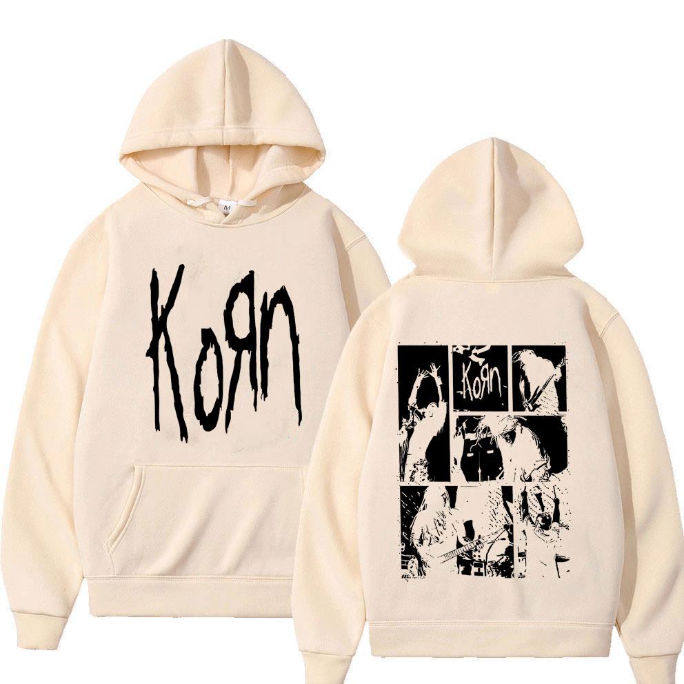 Alternative Nu Metal Rock Band Korn Double Sided Graphic Hoodie Men Gothic Vintage Pullover Tracksuit Male Trendy Fleece Hoodies