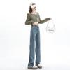 Spring Hong Kong Vintage Straight Denim Pants For Ladies Casual Pants Oversize Denim Trousers