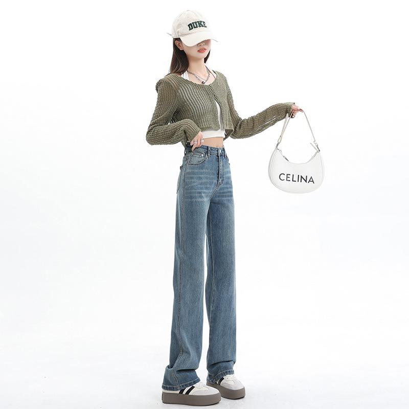 Spring Hong Kong Vintage Straight Denim Pants For Ladies Casual Pants Oversize Denim Trousers