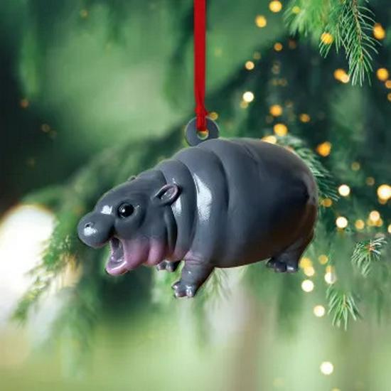 2024 Christmas Cartoon Hippo Resin Tree Ornament Pendant