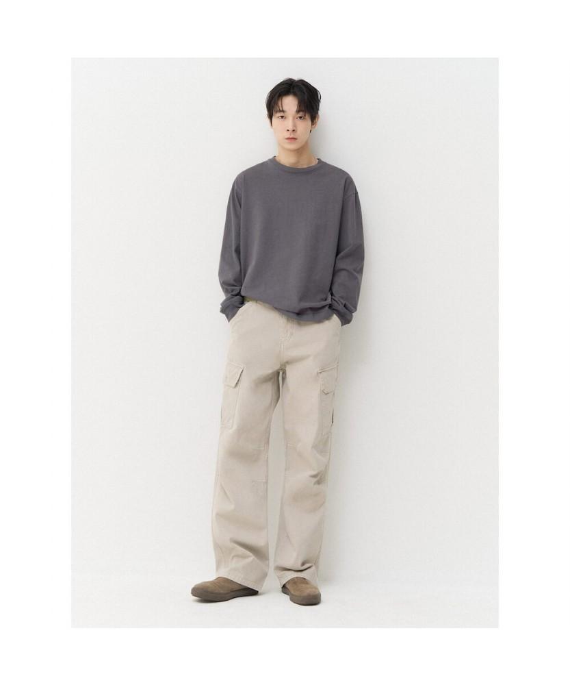 8SECONDS Casual Cotton Garment-Dyed Long Sleeve Tee Ash