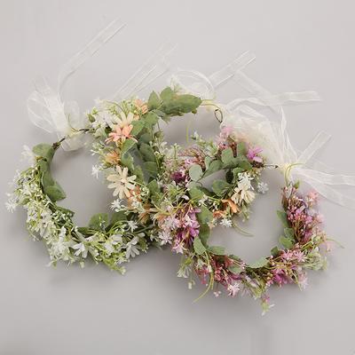 Wieniec kwiatowy Boho opaska z koroną kobiety wesele Tiara Garland regulowane akcesoria do nakrycia głowy dla dziewcząt