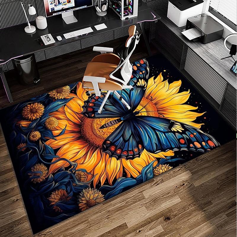 Butterfly And Sunflowers Office Rug Chair Mat, Entryway Carpet, Suitable for Front Door, Bedroom, Living Room, Desk, Holiday Gift