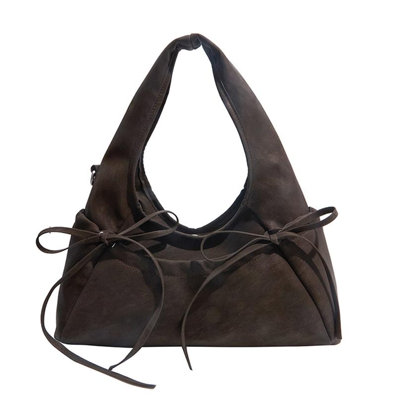 Cream Soft Shoulder Bag with Adjustable Drawstring Bows for Casual Daily or Trendy Urban Outings