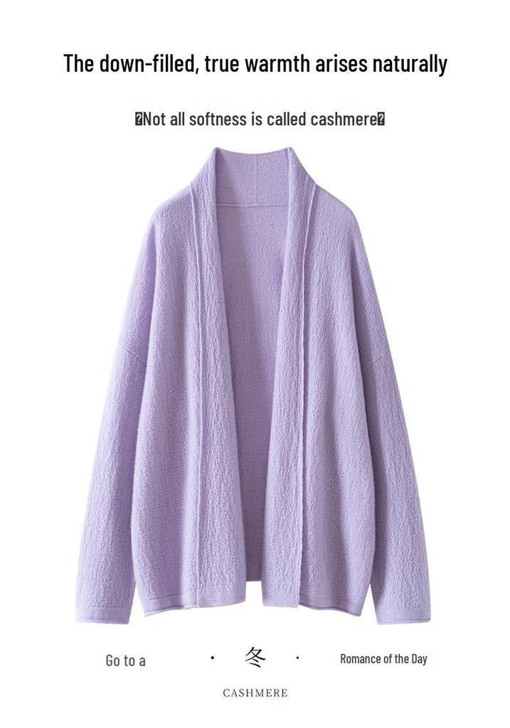 Cashmere Collared Mid-Length Jacquard Knit Cardigan - Long-Sleeved Autumn/Winter Commuter Style for Women