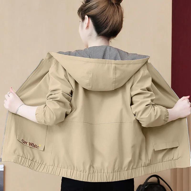 Windbreaker Women's Spring Korean Version of Loose Fashion Waist Hooded Jacket