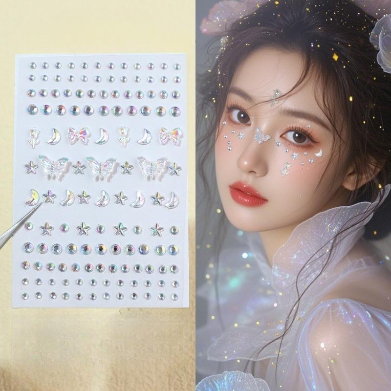 Neue Strass-Schmetterlings-Gesichtsaufkleber mit Perlen, temporäre Tattoo-Aufkleber, langlebig, wasserdicht, Glitzer-Lidschatten, Körper für Festival-Make-up