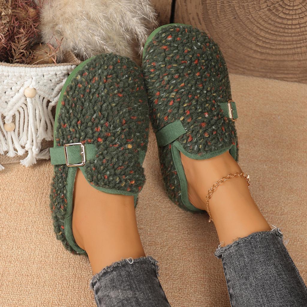 Fashion 2025 Female  Autumn New  Fluffy Shoes Women Wear New Casual Flat Shoes for Slides Women Slip-on Shoes Women Cotton Slippers