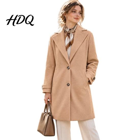 Long Sleeve Casual Jacket Women Fall Winter Wool Coat Notch Lapel Overcoat Coat with Pockets Single Breasted Solid Color Trench Spring