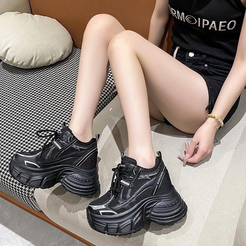 Korean Version of Thick-soled Heightened Breathable Mesh Versatile Dad Shoes 2025 Autumn Fashionable Versatile Casual Foreign Style Muffin Tide Shoes