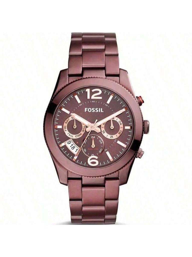 Brown Stainless Steel 3-Eye Multi-Function Week & Date Business & Leisure Quartz Watch Waterproof for Women ES4110