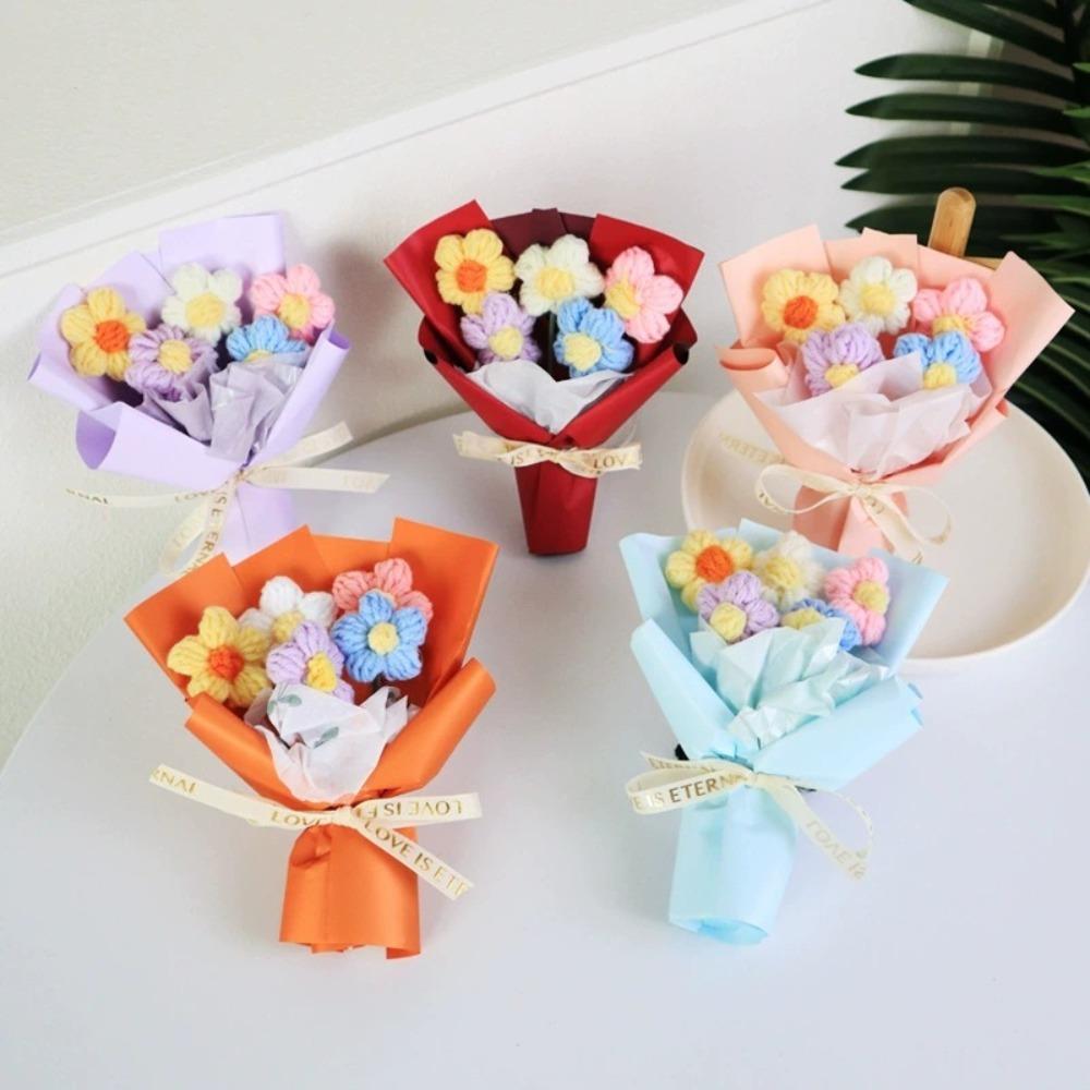 Creative Mini Knitted Flower Bouquets, Floral Decorations, Small Gift Accessories