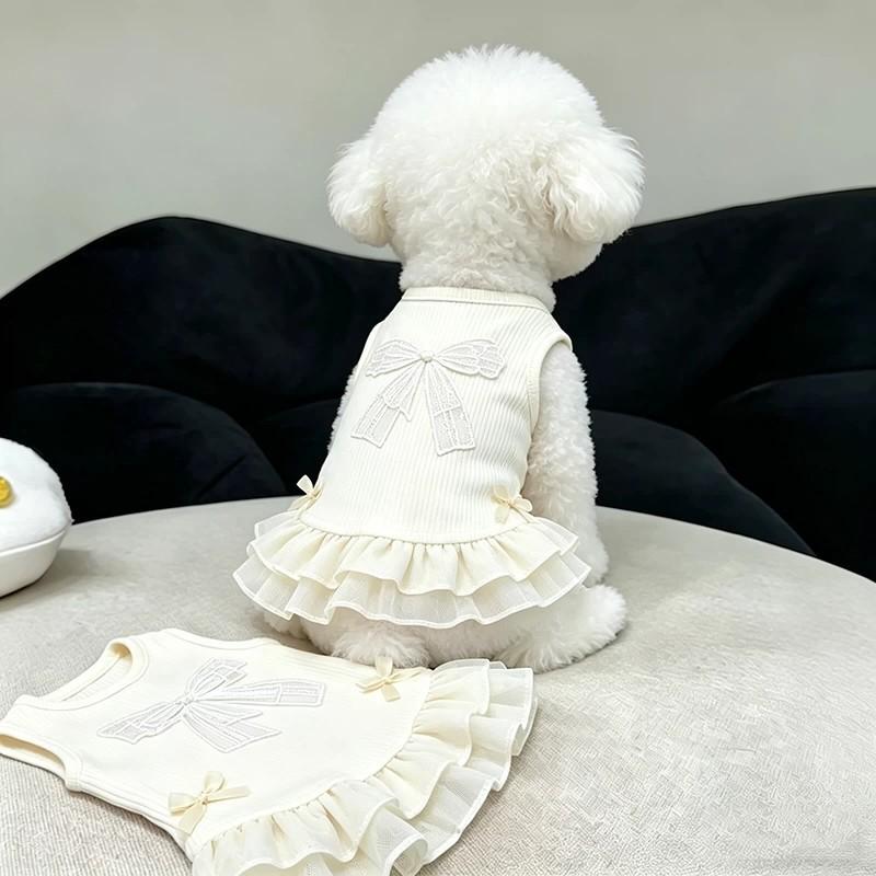 Dog clothes summer foreign style princess style striped tutu skirt small dog bichon teddy breathable mesh dress