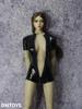 Scale Action Figure Compatible with TBLeague Body DMTOYS Beautiful Woman Sexy Black Short Sleeve Top with Open Chest and High Cut Bodycon Jumpsuit