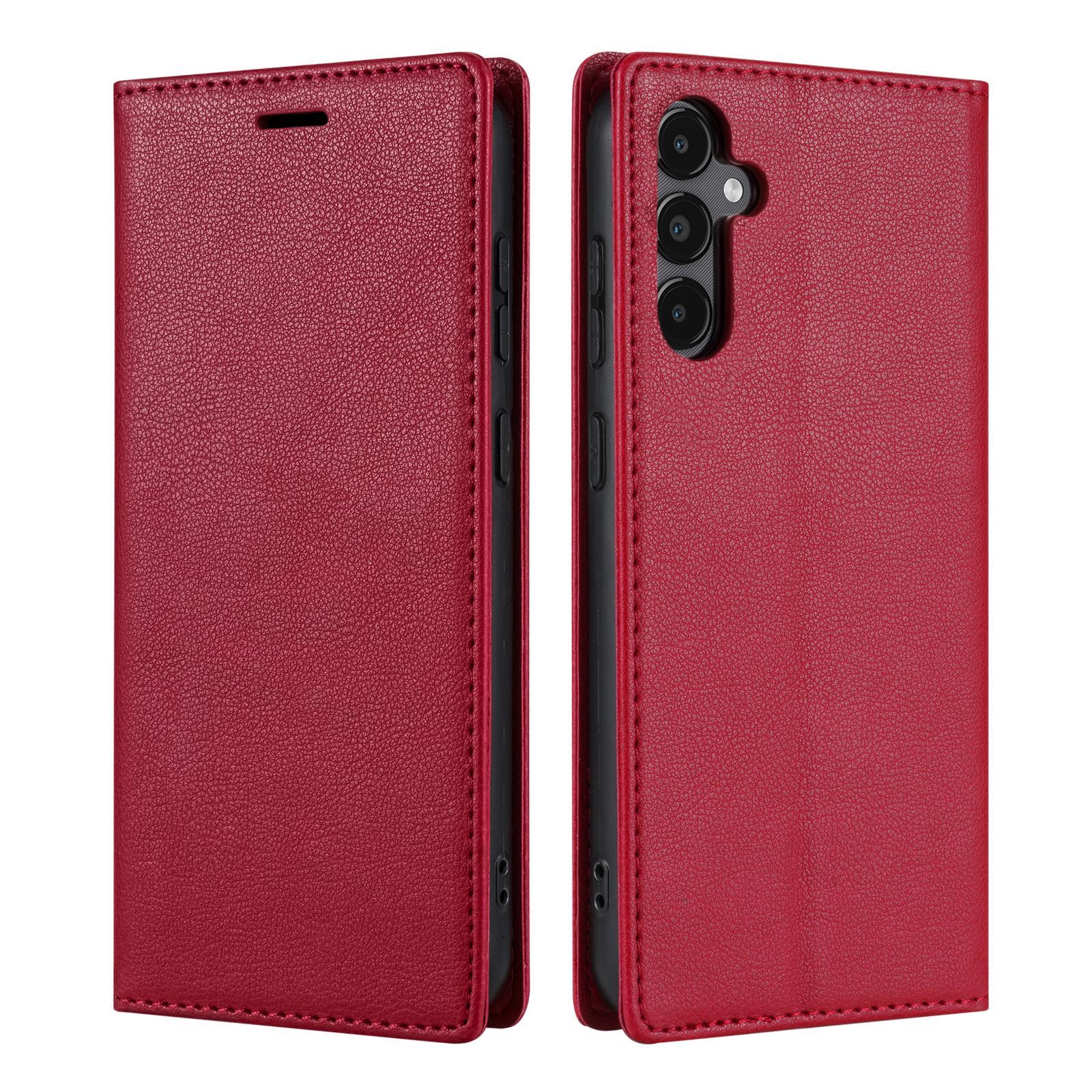 

For Samsung Galaxy S25+ Wallet Case Magnetic Closure PU Leather Phone Cover Red