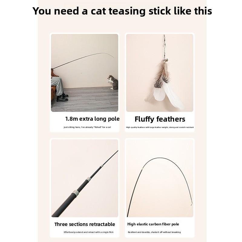 Interactive Long Extendable Pole Cat Toy with Artificial Feathers Pet Supplies for Cats Pet Toy