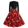 Damen Vintage Weihnachtsdruck Langarm Rundhals Abendpartykleid für Feiertagsveranstaltungen