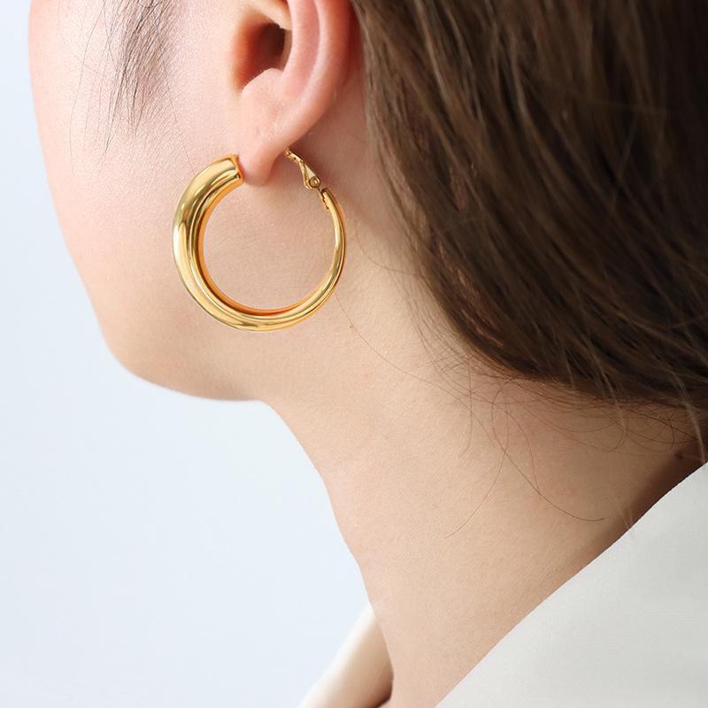 New Large Hoop Titanium Steel Earrings, Niche French Design, Colorfast Stud Accessories for Women