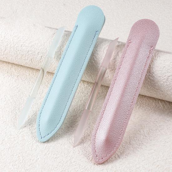 

2Pcs/Set Glass Cuticle Pusher Nail File Easy Cleaning Double Sided Glass Manicure Stick with Imitation Leather Case Cuticle Remover Tool рожевий