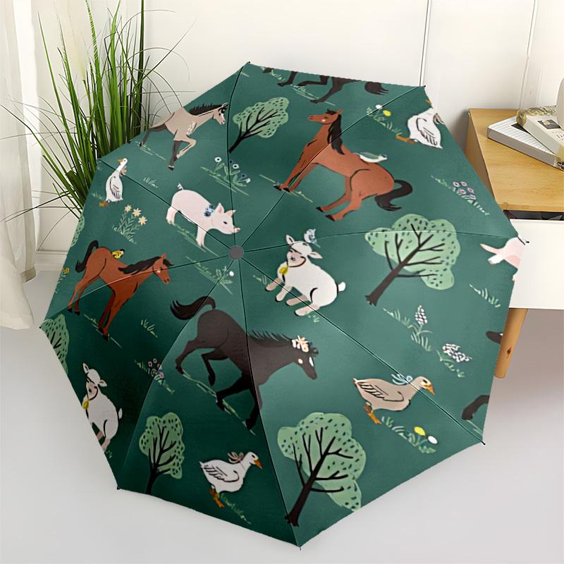 1pc Farm Animals Automatic Open/Close Umbrella Sturdy Iron Frame, Compact Travel Umbrella - Perfect Gift for Women, Men, Birthdays068