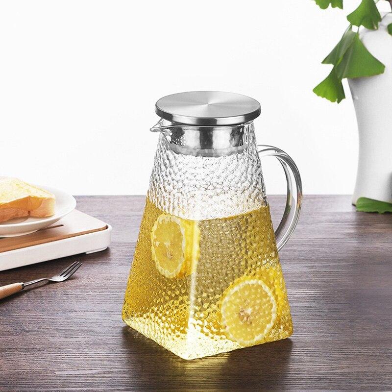 Gehämmerte kühle Wasserflasche, hochtemperaturbeständiges Wasserflaschen-Set, hoher Borosilikatglas-Topf, Party-Saft, transparenter Topf