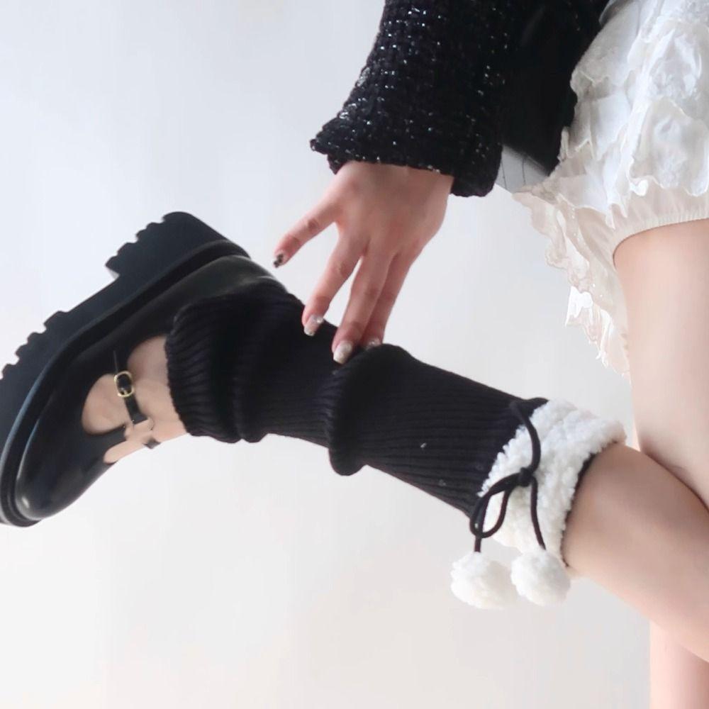 Lamb Wool Knitted Leg Warmers Furball Leg Cover Unique Ruffle Socks Winter