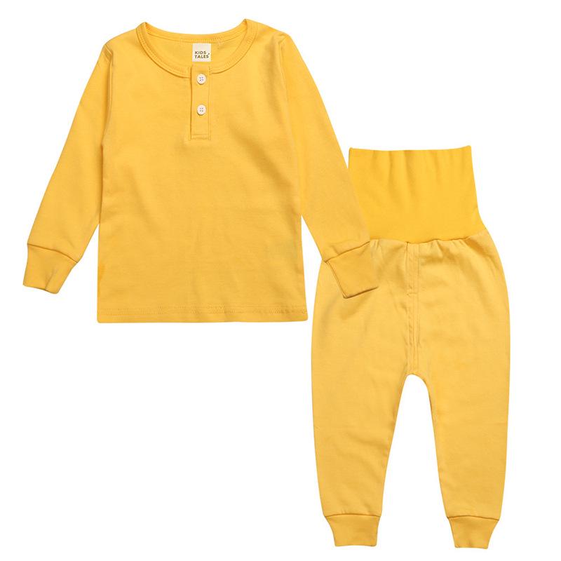 Spring & Autumn Kids' Pajamas: Solid Color High-Waist Long Johns Set for Small & Medium Children
